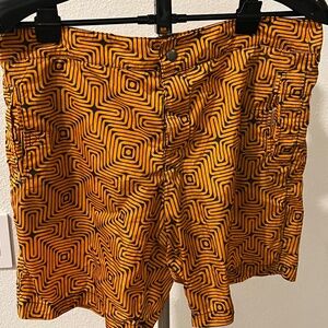 Mr Turk Orange & Black Geometric Print Board Shorts / Swim Trunks | Size 32